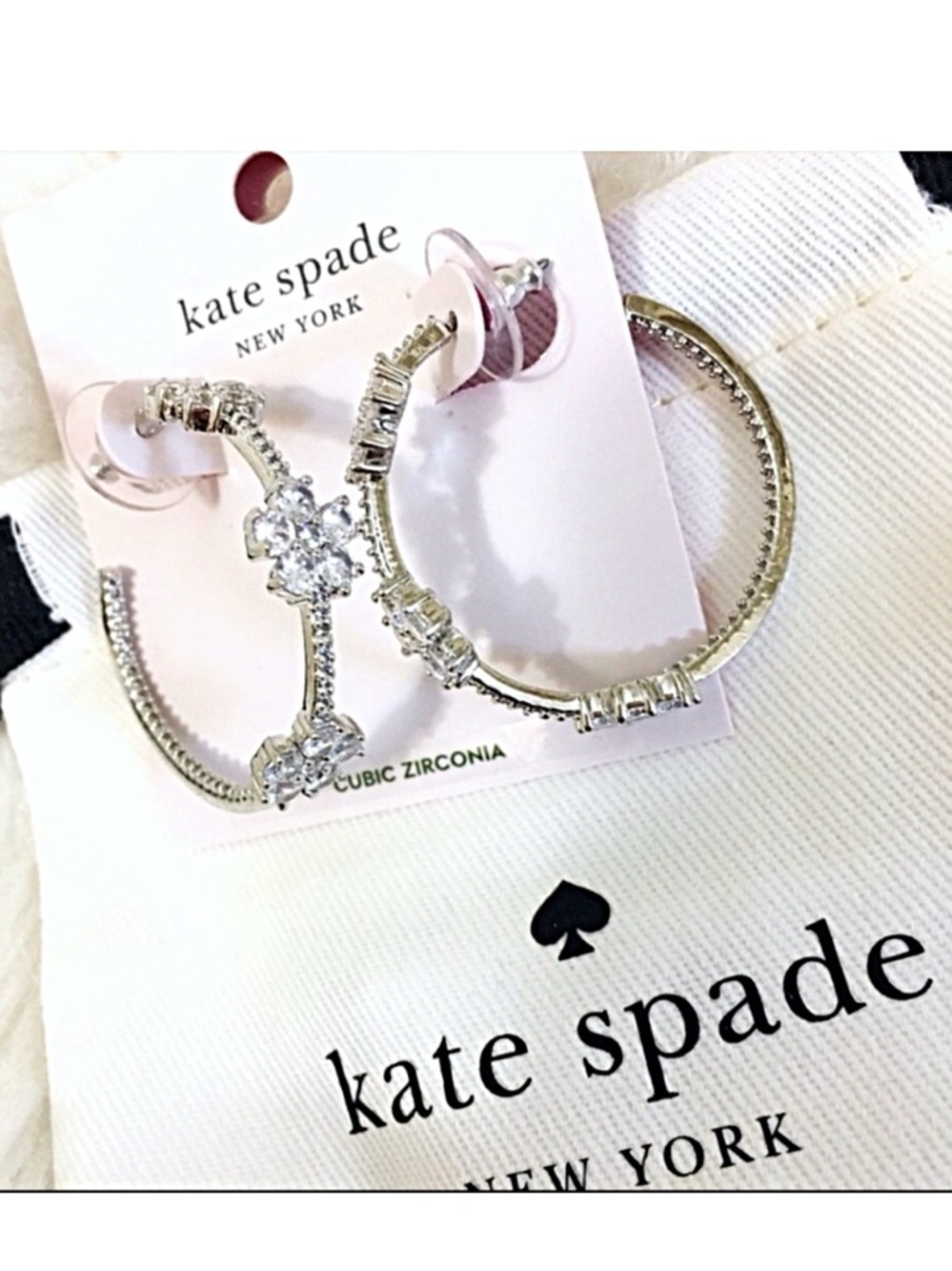 Kate Spade Silver Crystal Gardenia Flower Hoop Earrings